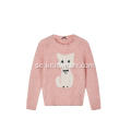 Tjejens stickade valp Jacquard knut Feather garn pullover